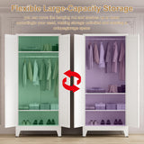 Washsemba 71'' Farmhouse Metal Wardrobe Cabinet with Hanging Rod, 2 Barn Door Wardrobe Closet with 2 Adjustable Shelves,for Dining Room,Bedroom,Living Room, Cloak Room,Office (White) Washsemba