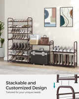 SONGMICS Shoe Rack, 4 Tier Shoe Organizer for Closet, Holds up to 16 Pairs of Shoes, Shoe Rack for Front Door Entrance, Metal Shoe Shelf with Adjustable Tilt Angle, for Entryway, Garage, Bronze SONGMICS