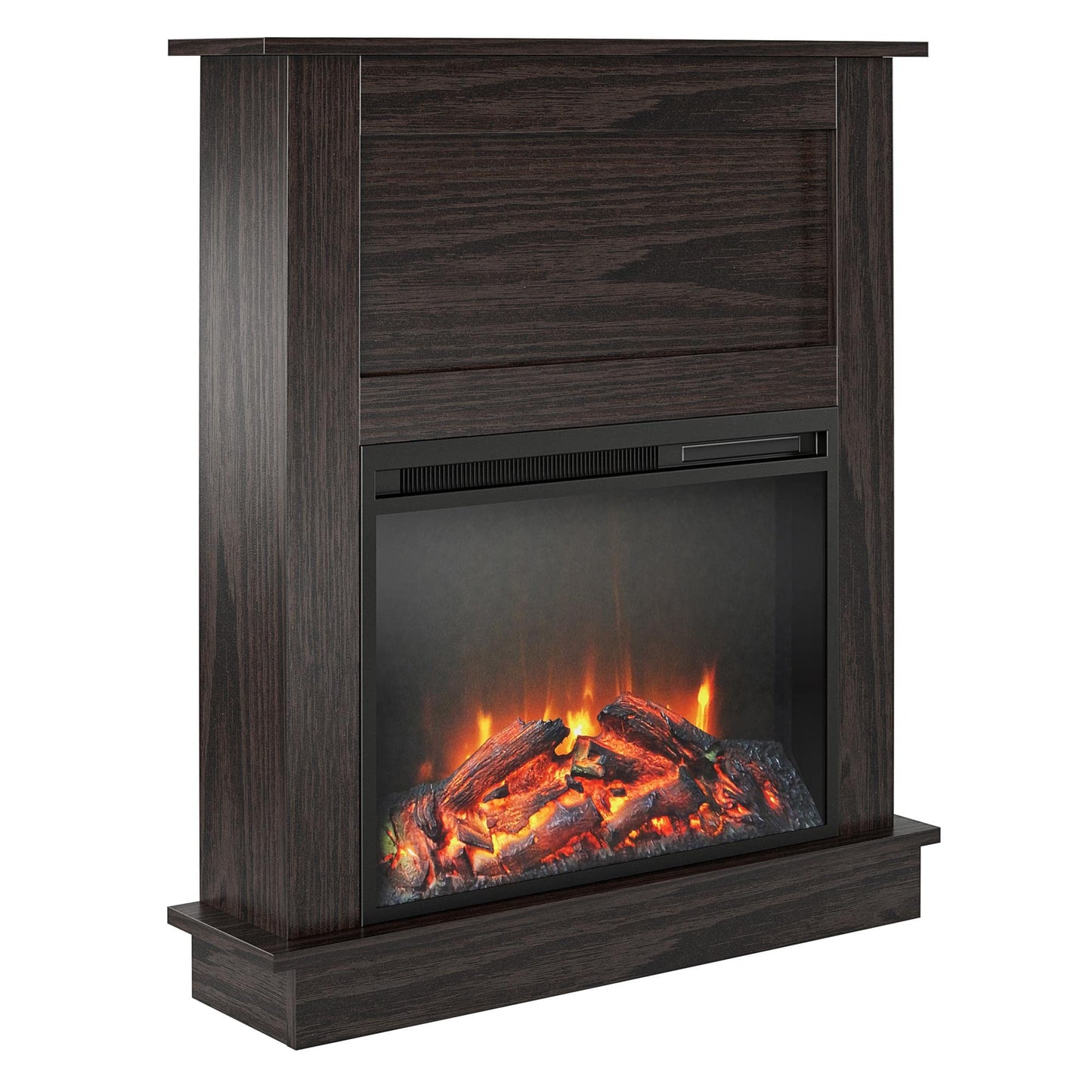 Ameriwood Home Ellsworth 32 Inch Electric Fireplace with Mantel, Replaceable Fireplace Insert Heater, Remote Control, Timer, Realistic Log and Flame Effect, For the Living Room or Bedroom, Espresso