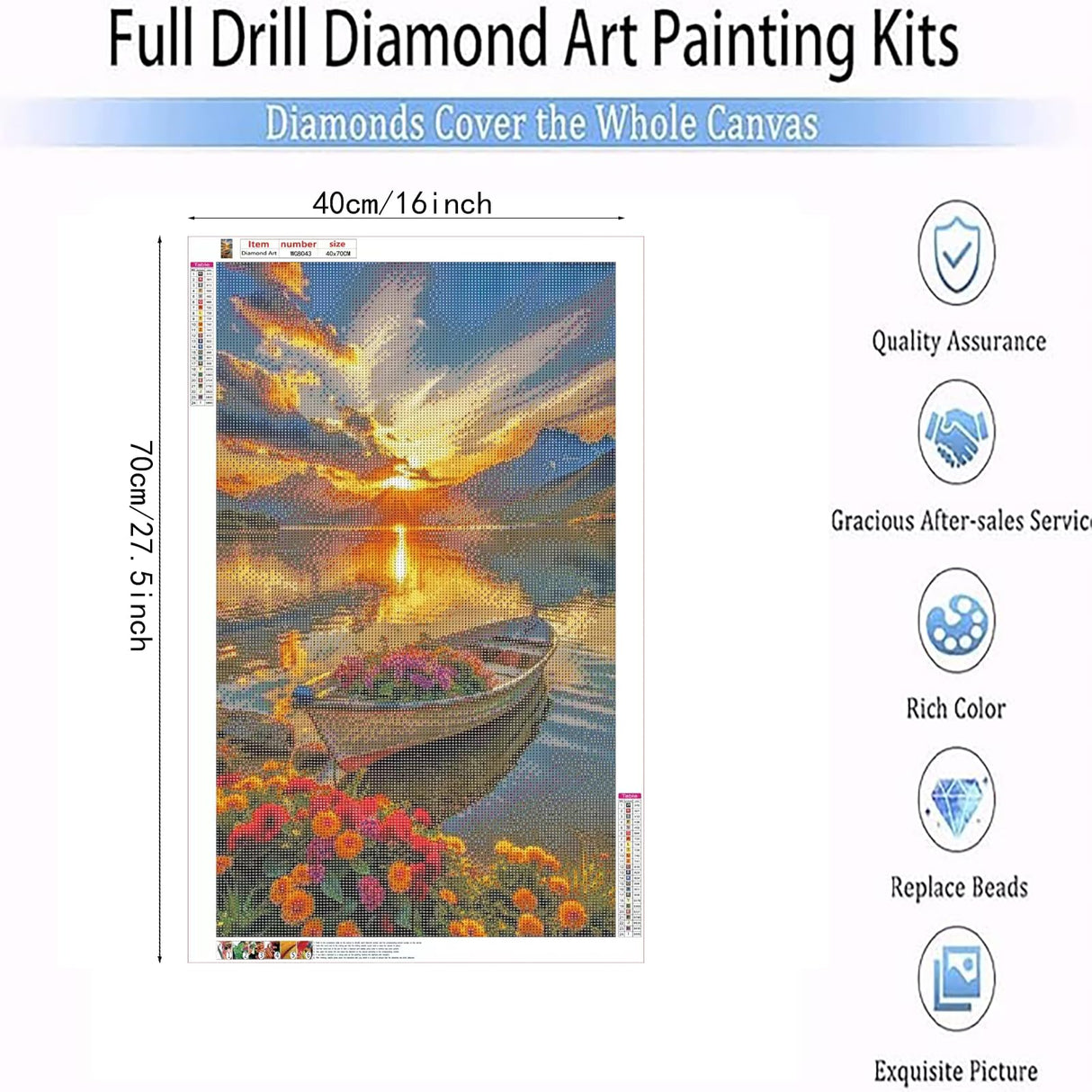 hyzsj 5D Lake Boat Diamond Art Painting,Large Diamond Painting Kits for Adults Sunset,DIY Full Drill Crystal Rhinestone Arts,Gem Art Painting with Diamond Home Wall Decor(27.5 X 15.7inch) hyzsj