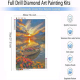 hyzsj 5D Lake Boat Diamond Art Painting,Large Diamond Painting Kits for Adults Sunset,DIY Full Drill Crystal Rhinestone Arts,Gem Art Painting with Diamond Home Wall Decor(27.5 X 15.7inch) hyzsj