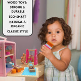 BR Play Wooden Dollhouse - Portable and Foldable Doll House with Little People Figurines & Dollhouse Accessories - Classic Preschool & Toddler Toy with Dollhouse Furniture & Pretend Swing Playset. BR Play