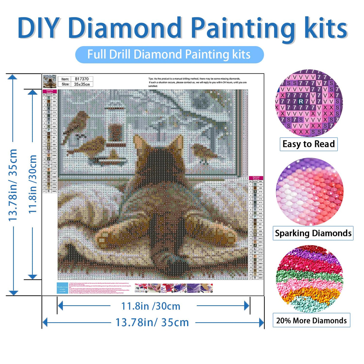 NWQZBYHT Cat Diamond Art Kits for Adults, Bird 5D Diamond Painting Kits for Beginner,DIY Round Full Drill Diamond Dots Gem Painting for Adults, Paint by Diamonds Crafts Home Decor 13.78x13.78 Inch NWQZBYHT