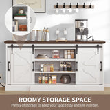 DWVO 63'' Buffet Storage Cabinet, 32'' Tall Farmhouse Sideboard Cabinet with Power Outlets and Sliding Doors, Large Coffee Bar Cabinets for Kitchen, Living Room, White/Brown DWVO