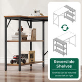 Huuger L Shaped Desk, 63 Inches Computer Desk with Reversible Storage Shelves, Gaming Desk, Corner Desk Home Office Desks, Writing Desk Study Desk with Metal Frame, Rustic Brown Huuger