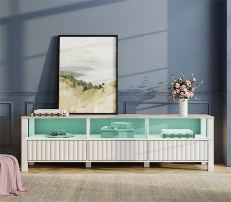 WAMPAT TV Stand with 16 Color LED for TVs up to 75 Inches, White Modern Entertainment Center for 55/65/75 inch TV Console Table Media Cabinet with 6 Storage Cubby for Living Room & Bedroom, 70 Inch WAMPAT