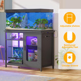 Unikito 20-29 Gallon Fish Tank Stand with Power Outlets & LED Light, Reversible Metal Aquarium Stand with Cabinet for Fish Tank Accessories Storage, Suitable for Reptile Terrarium, Turtle Tank, Black Unikito