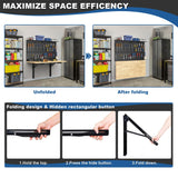 Ultrawall Wall Mounted Workbench with Pegboard, Folding Down Work Table Metal Pegboard Wall Organizer for Garage, Workshop, 48”X24” Ultrawall