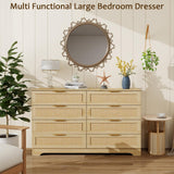 HOPUBUY 8 Drawer Dresser for Bedroom, Rattan Modern Closet Dressers Chest of Drawers, Boho Wood Double Wicker Dresser Storage Closet for Bedroom, Living Room, Entryway (Natural) HOPUBUY