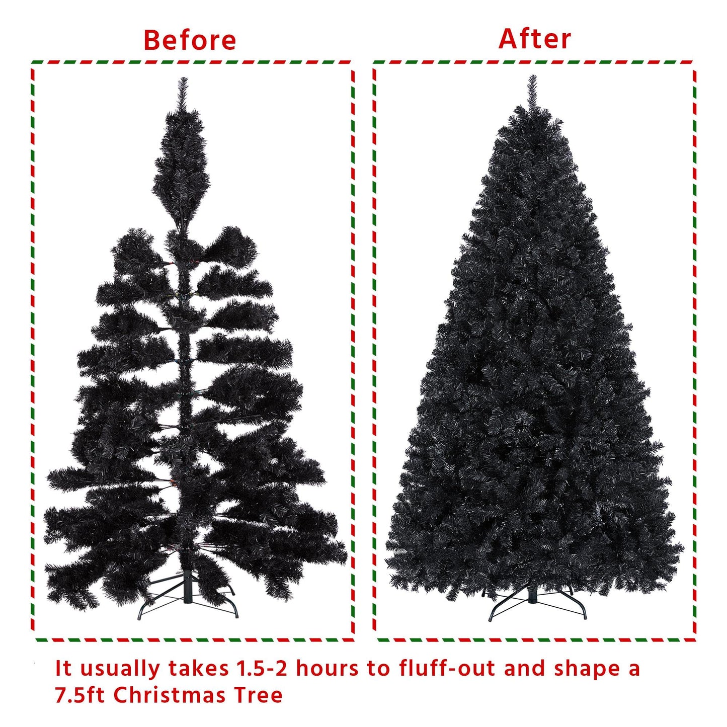 Yaheetech 7.5ft Black Artificial Christmas Pine Tree Seasonal Holiday Carnival Home Party Decoration for Home, Office Indoor Outdoor with 1749 Branch Tips and Foldable Stand