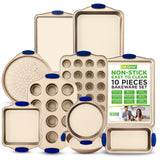 NutriChef 10-Piece Nonstick Bakeware Set - Premium Carbon Steel Baking Trays w/Heatsafe Silicone Handles, Includes Pizza Crisper, Loaf Pan, 12 & 24 Cup Muffin Pans, Round/Square Pans, Cookie Sheets NutriChef