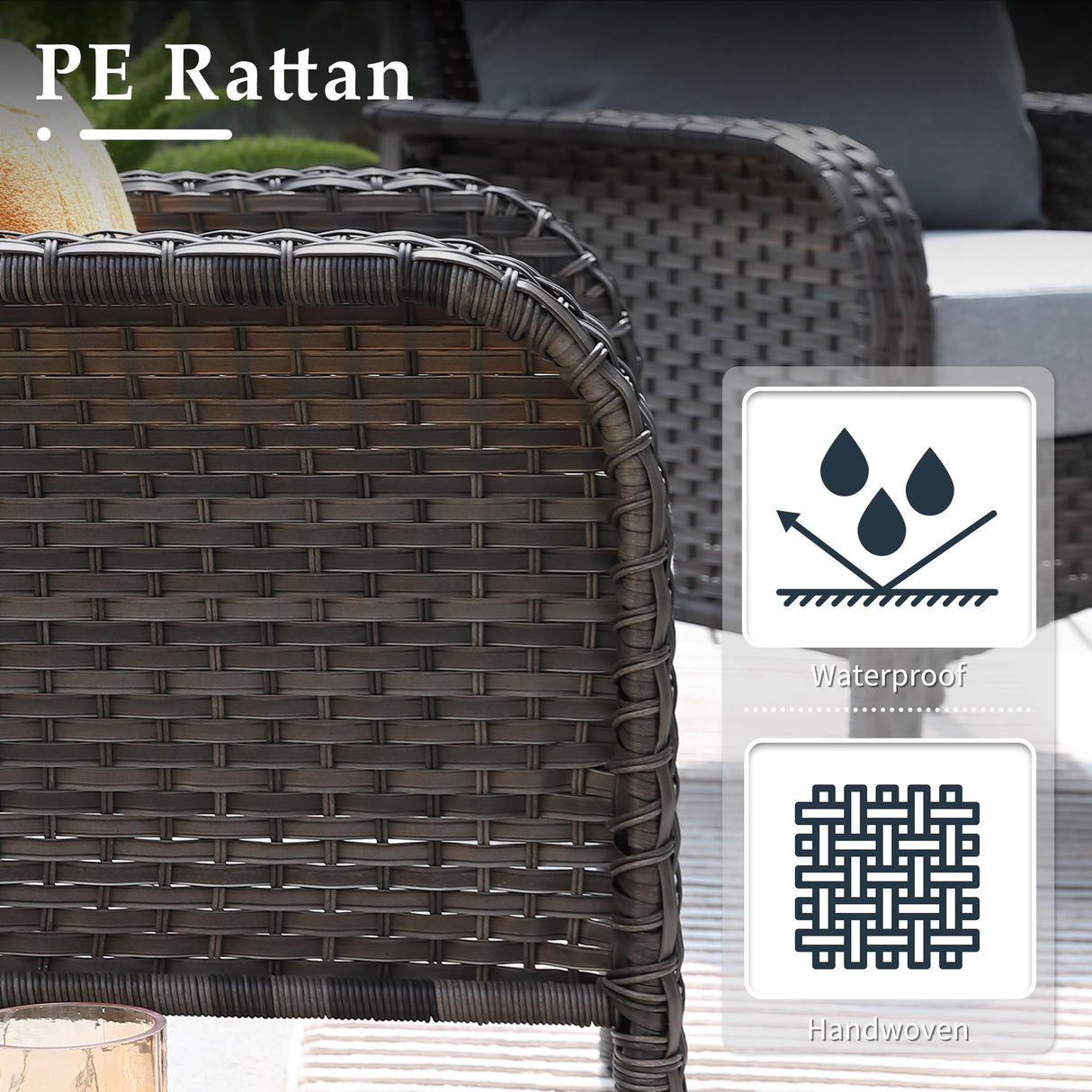 CAODOC 4-Piece Wicker Patio Furniture Set, All-Weather Rattan Conversation Bistro Loveseat Chair and Table Set for Balcony, Backyard and Deck with Soft Cushions and Metal Table(Tan) CAODOC