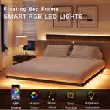 LAKKURI Floating Bed Frame King with Led Lights, King Size Floating Bed Frame,Type-C and Charging Station, No Box Spring Needed, Noise-Free, Easy Assembly LAKKURI