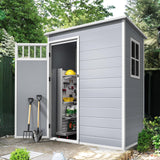 DWVO 5x3FT Outdoor Storage Shed with Fence-Style and Side Windows, Floor, Lockable Doors, Plastic Storage Shed for Backyard and Garden, Gray DWVO