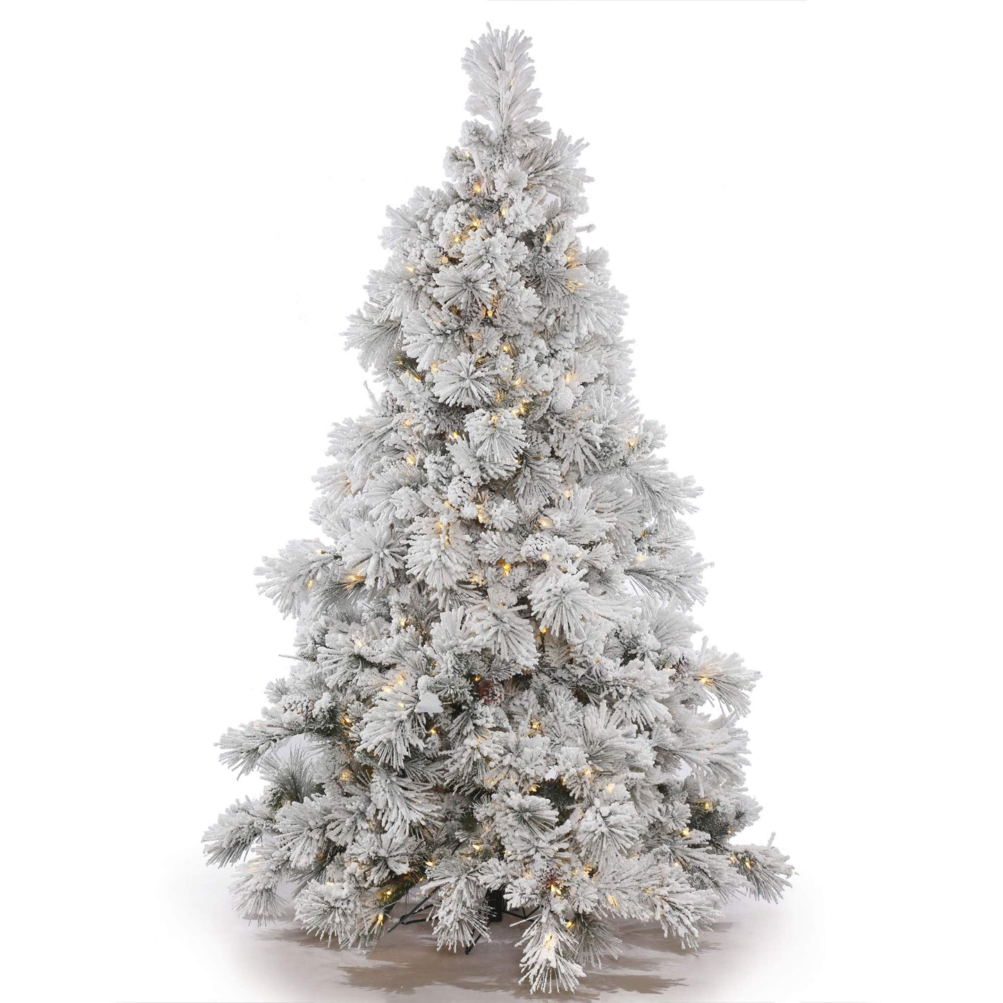 Vickerman 12' Flocked Alberta Artificial Christmas Tree, Pure White LED Lights - Snow Covered Faux Tree - Seasonal Indoor Home Decor - Easy Assembly