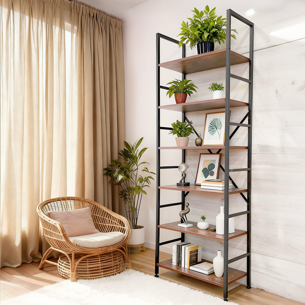 ZEUKMXOO Book Shelf,6 Tier Bookshelves,Industrial Wood Bookcase,72" H Ladder Bookshelf,Home Office Bookcase Shelf Storage Organizer,Ladder Shelf for Bedroom,Living Room ZEUKMXOO