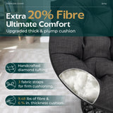 Bme 40" Ergonomic Wicker Papasan Chair with Soft Thick Cushion & Frame, 360° Swivel Papasan Chair, Circle Chair, Reading Chair, Comfy Chair for Living Room, Bedroom, Onyx Stone - Black Base Bme