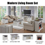 43" Electric Fireplace with Mantel, Electric Fireplace Heater, TV Stand w/Freestanding Electric Fireplace, Stacked Stone Surround, Remote Control, Adjustable Flame Level for Living Room (White) Aitjunz