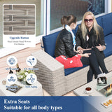 12-Piece Patio Furniture Set, Outdoor Extra Wide Armrest Modular Patio Sofa, Dual-Strand Rattan Wicker, Rust-Resistant Frame, Backyard High Back, Large Seat Furniture for Porch Garden Balcony, Blue HLNPTN