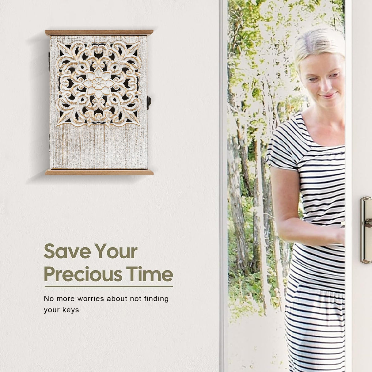 AHUONEL Key Holder for Wall Decorative Key Box Key Cabinet, Wooden Key Hooks Wall Mounted Key Hangers Rustic Key Rack with 6 Key Hooks for Home Office Entryway, Christmas Housewarming Gift AHUONEL