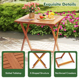 CLEEMAN Folding Outdoor Dining Table, Solid Wood Bistro Tables with 2" Umbrella Hole, Square Foldable Patio Table for Porch Balcony Deck Garden Yard, Teak Oil Finish CLEEMAN