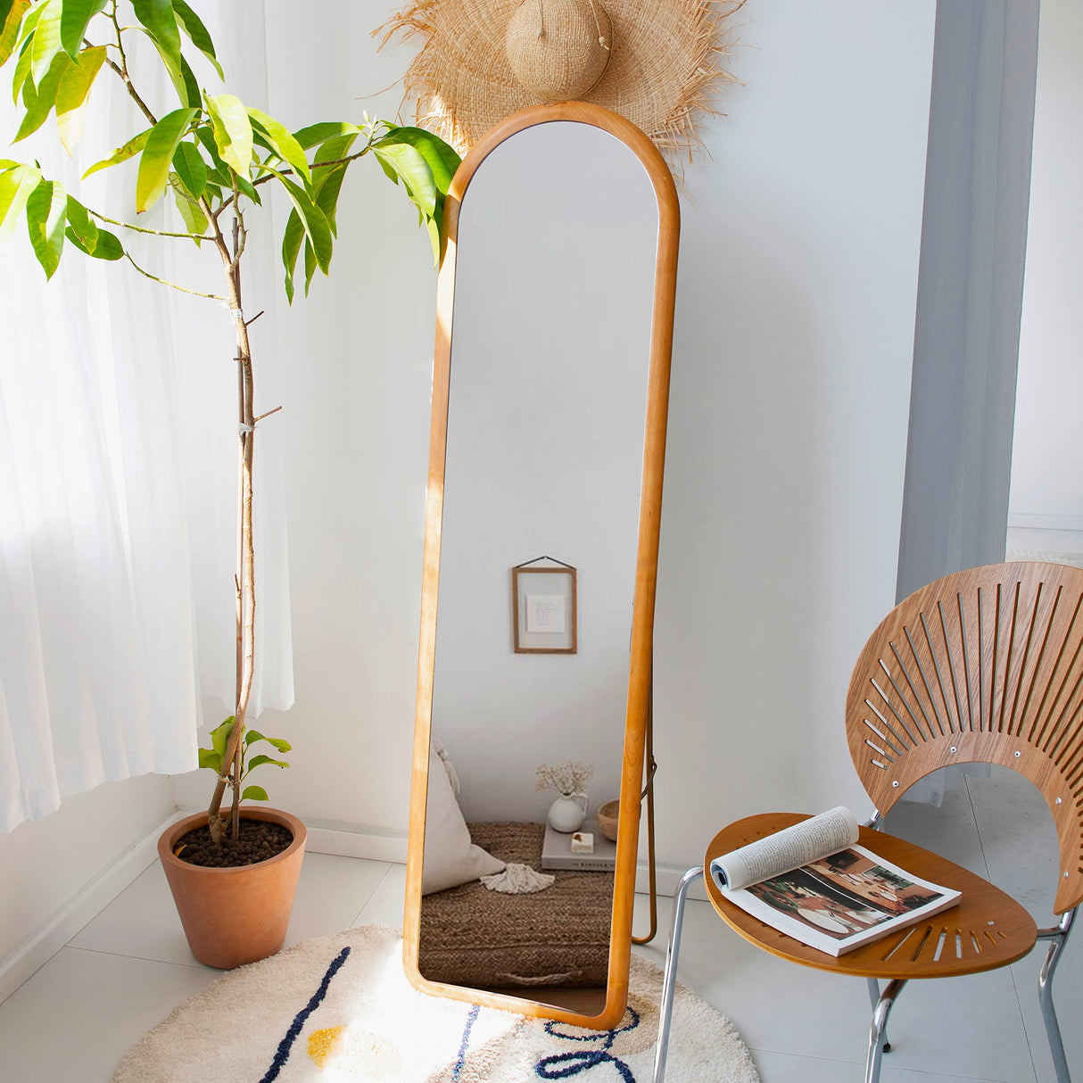 COZAYH Arched Full Length Mirror with Stand, Fully Assembled Dressing Wall-Mounted Mirror, Floor Mirror Solid Wood Frame, Large Body Mirror for Bedroom, Bathroom, Living Room Decor 60"×16" COZAYH