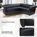 QHITTY L-Shaped Sofa, Sectional Chesterfield Leather Couch 5-Seater Upholstered Small Accent Tufted Sofa with Rolled Armrest and Nailhead Design for Living Room, Apartment, Office (Black) QHITTY