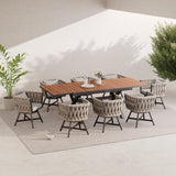 Grand patio 9-Piece Outdoor Dining Set for 8, Patio Dining Furniture Set for 8 Swivel Rope Wicker Chairs & 1 Extendable Rectangular Dining Table, Light Gray Brown Grand patio