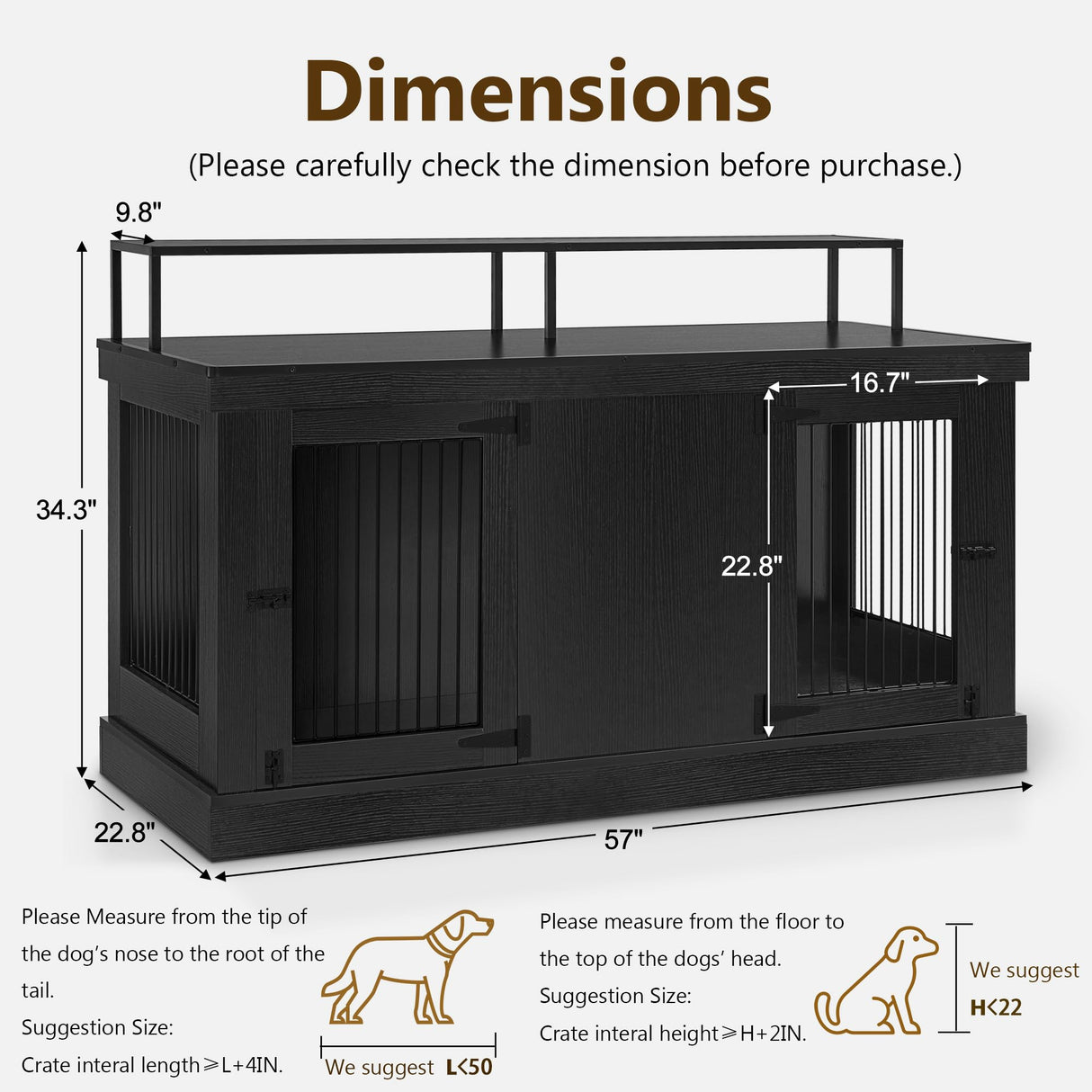 MCombo Large Dog Crate Furniture TV Stand, Wooden Dog Kennel with Double Doors, Indoor Furniture Style Dog Crate House End Table, 1861 (Black) MCombo