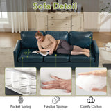 STHOUYN 73" W Faux Leather Couch w/ 2 USB, Leather Sofa w/Side Pockets, Wooden Frame 3 Seat Couch for Livingroom, Office, Apartment (Blue, 3 Seater) STHOUYN