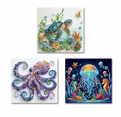 3 Pack Marine Animal Special Shape Diamond Art Kits for Adults,5D Diamond Painting Kits for Beginner, DIY Diamond Crystal Rhinestones Painting Kits for Home Wall Decor Gift 12 X 12inch Kaixine