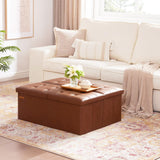 HAUSFRAU 31.5 Inches Ottoman with Storage Bench, Folding Ottoman Bench Small Foot Rest Stool, Bedroom Bench with Flipping Lid, Faux Leather Retro Brown HAUSFRAU