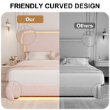 Queen Bed Frame, Soft Teddy Fleece Upholstered Platform Bedframe with Thickened Rounded Corners Headboard Footboard, Modern Curved Shaped Cloud Bed Frame with LED Lights, No Box Spring Needed, Pink SIBEDS