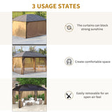 Outsunny 10' x 14' Hardtop Gazebo Canopy with Galvanized Steel Roof, Aluminum Outdoor Pavilion Gazebo with Top Hook, Netting, and Curtains for Patio, Garden, Backyard, Deck, Brown Outsunny