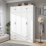 Armoire Wardrobe Closet with Doors: 89" Extra Tall White Wardrobe with Storage on Top, Bedroom Armoires with 4 Doors and 4 Drawers, Large Wood Closet Armoire for Hanging Clothes (B, 63") LABROSKIA