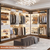 [10 FT Closet System] Reversible Set of 2 Wood Closet Organizer System with 2 Drawers, 4 Hanging Rods Adjustable Shelf, Walk In Closet Organizers with Shoe Rack, Garment Rack Clothes Rack, White Besiost