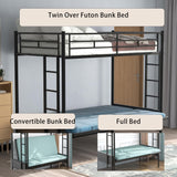 MWrouqfur Twin Over Futon Bunk Bed with Stairs, Metal Bunk Bed with Futon on Bottom, Convertible Bunk Beds with Couch Underneath for Kids Girls Boys MWrouqfur