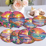 Meothan 8 Pcs Diamond Art Coasters kit with Holder Cork Pads, Diamond Dot Art Painting Coasters Kit for Adults (Sunset Beach) Meothan