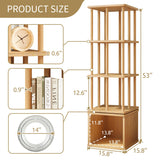 IOTXY 4-Tier Rotating Bookshelf Tower - Beech Wood Frame Spinning Bookcase with Storage Base, Tall Freestanding Revolving Shelf Organizer, Oak IOTXY