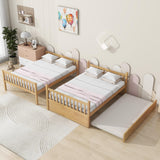 WIILAYOK Full Over Full Bunk Bed with Trundle, Convertible to 2 Platform Bed, Solid Wood Bunk Bed with Ladder and Safety Rails for Teens, Adults, Natural WIILAYOK