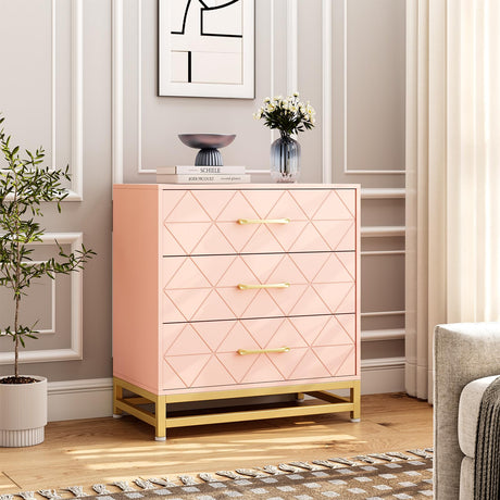 GAOMON Dresser for Bedroom with 3 Drawer, Modern Dressers Chest of Drawers, with Wide Drawers and Metal Handles, Wood Dressers, Pink GAOMON