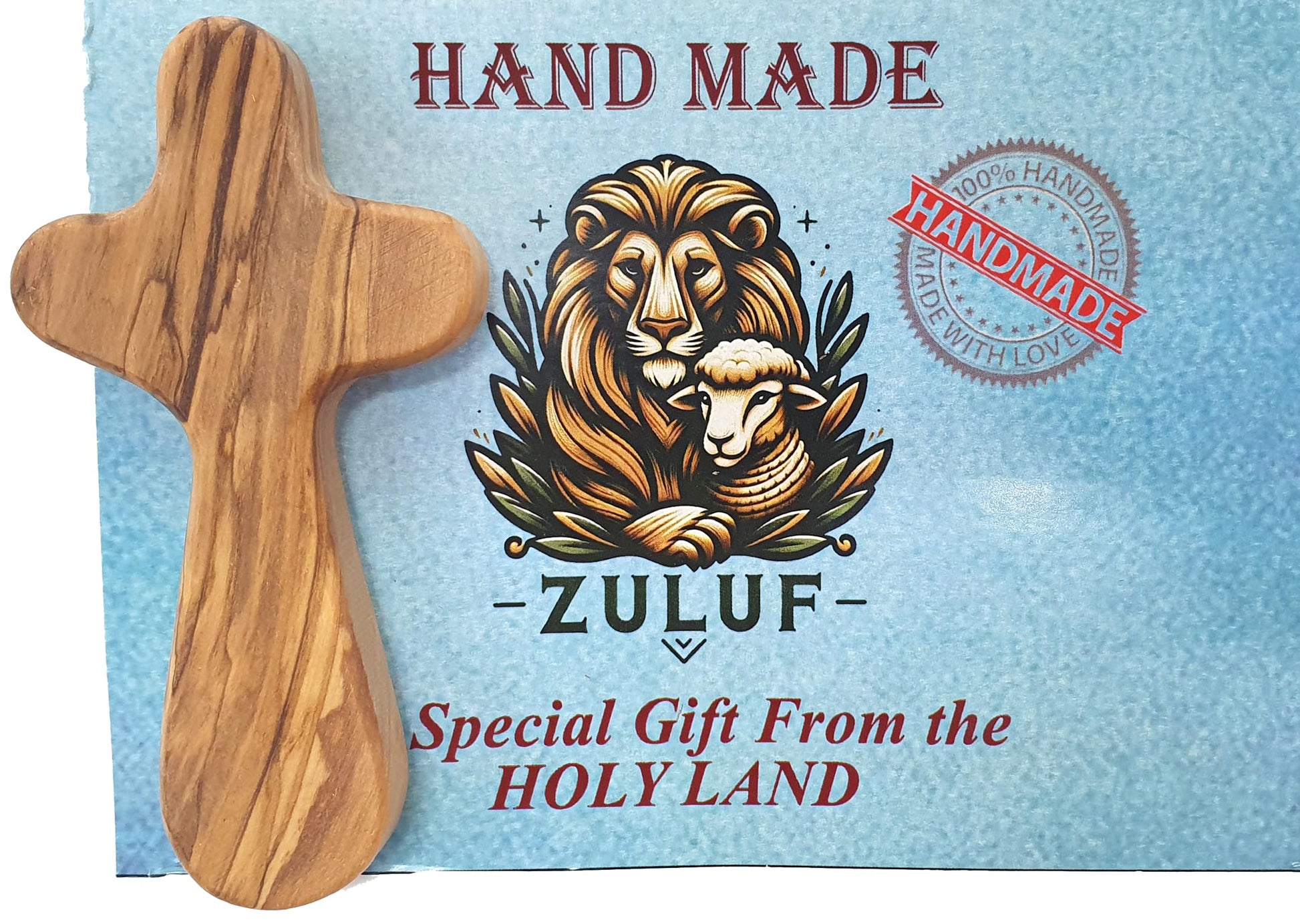 Zuluf Hand Carved Olivewood Medium Comfort Cross Bethlehem - CRS002 9.5cm - WoodArtSupply