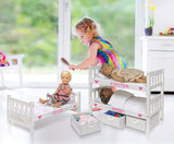 Badger Basket 1-2-3 Convertible Doll Bunk Bed with Bedding and Storage Baskets – Elegant White and Rose Design for 18 to 20-Inch Dolls Badger Basket