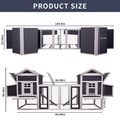 Fuhomtre Outdoor Wooden Chicken Coop with Ventilation Door Removable Tray Solid Wood Pet House Chicken Nesting Box for 6-8 Hens (124 x 27 x 46 in) White+Gray - WoodArtSupply