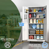 Aobabo Upgrade 71H''*32''W*16''D Metal Garage Storage Cabinet with Wheels and Pegboards, 5 Adjustable Shelves Steel Storage Cabinets for Home,Warehouse,Garage,Assembly Required,White Aobabo