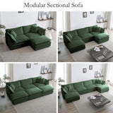 GNIXUU Deep Seat Sectional Sofa Cloud Couch with Ottoman, 76.7" Modern Chenille Comfy Upholstered Modular Sofa L Shaped Couch for Living Room, Apartment, Studio, Office(Green). GNIXUU