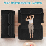 Lyngins 73.2 Inch Queen Size Sleeper Sofa Bed, 3 in 1 Convertible Pull Out Couch Velvet Loveseat Sofa Couch Bed with Pillow for Apartment, Bedroom, Living Room, Black Lyngins
