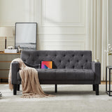 TYBOATLE Mid-Century Modern Tufted Loveseat Sofa w/ 2 USB Charger Ports and 2 Cupholders, Linen Fabric Small Love Seat Couches for Compact Living Room, Bedroom, Apartment, Dorm, 62" W (Dark Grey) TYBOATLE