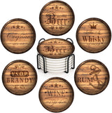 Britimes Set of 6 Coaster for Drinks Absorbent with Cork Base, Metal Holder, Round Wooden Stone Drink Mat for Coffee Wood Table, Gift for Birthday, Farmhouse Housewarming Room Bar Decor Retro 2 Britimes