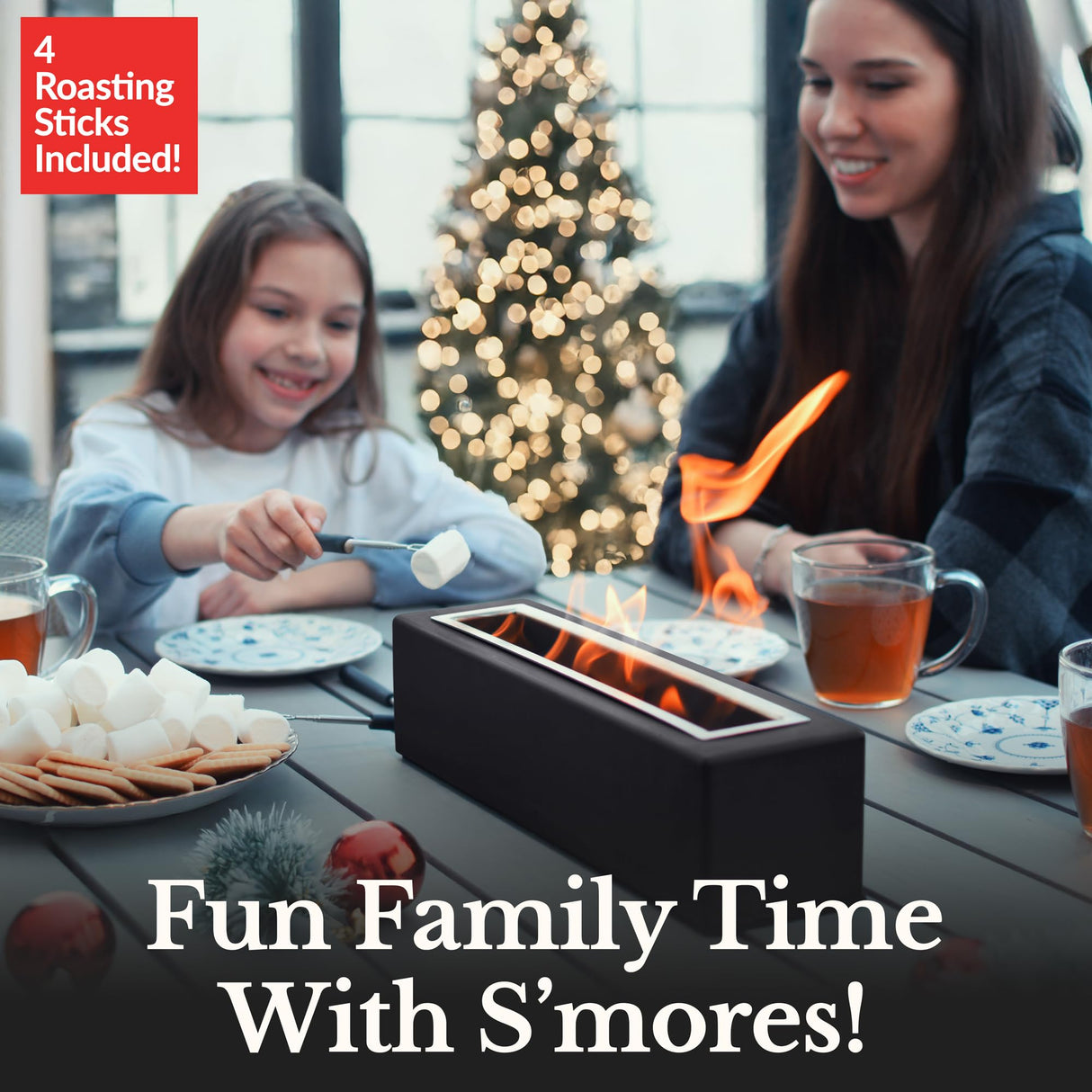 Houswise Tabletop Fire Pit - Concrete Outdoor & Indoor Fire Pit Tabletop, Smores Maker Kit, Table Top Firepit, Small Portable Mini Indoor Fireplace Houswise